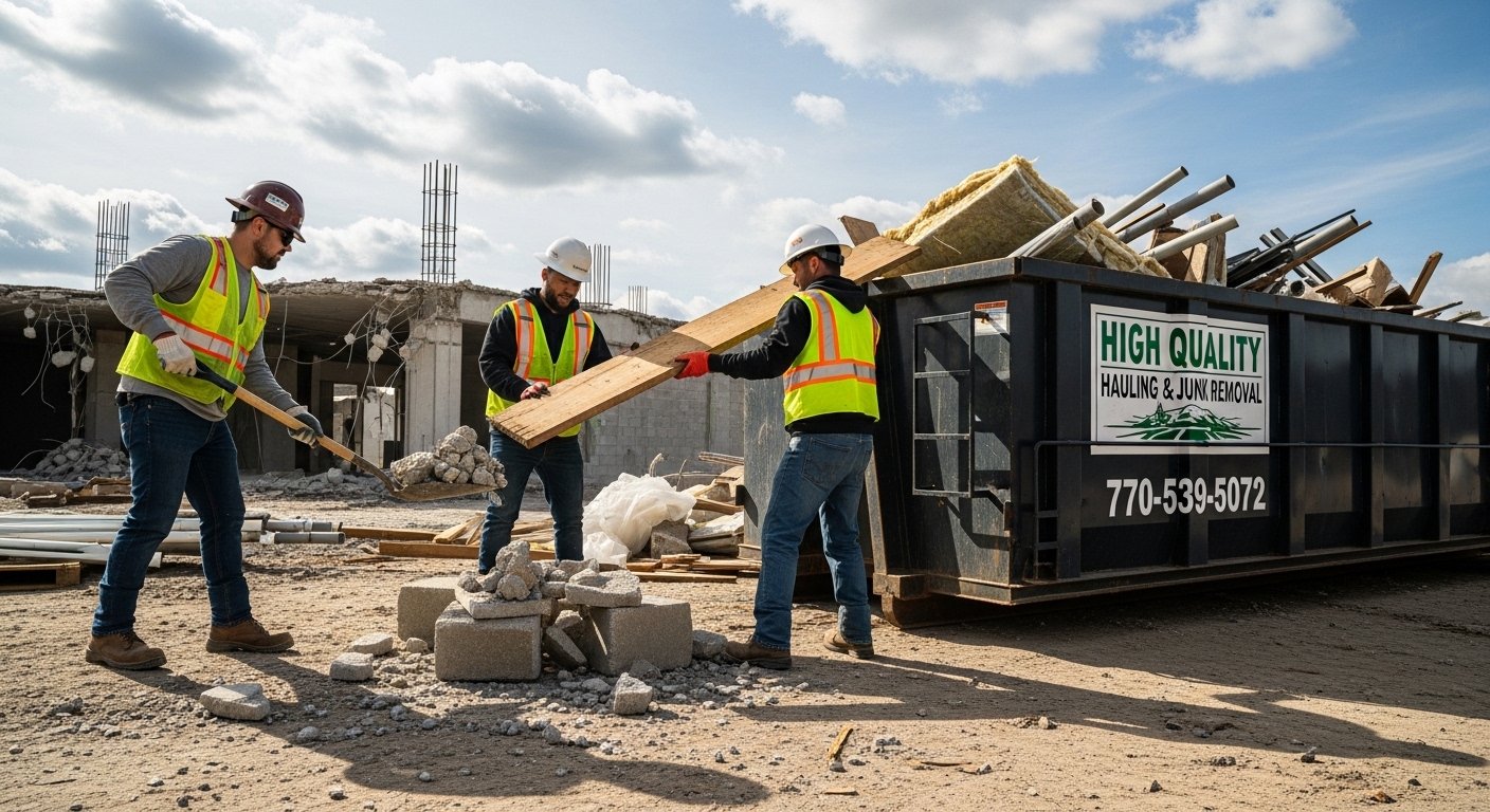 Construction debris pickup can clear out pallets, scrap wood, and jobsite leftovers