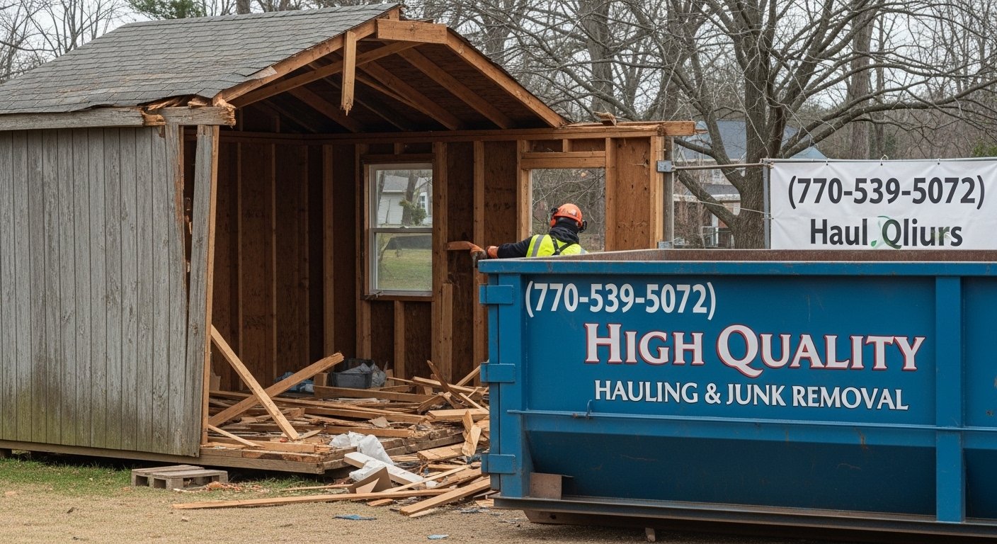 Shed teardown and haul-away removes the structure and the debris